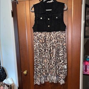 Origami Black Denim Vest with lace bottom